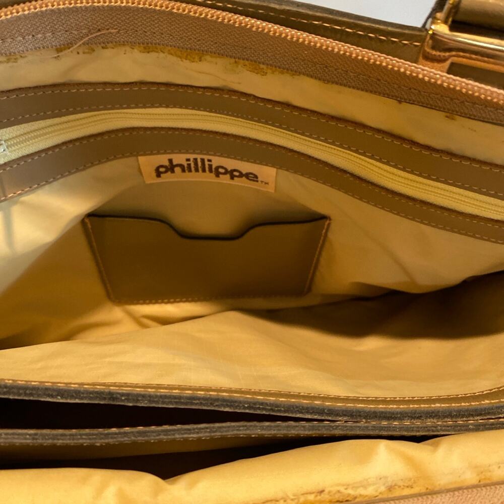 Philippe Vintage Handbag. Two Handles. Canvas and Taupe Leather. Many Compartmen - Picture 9 of 12